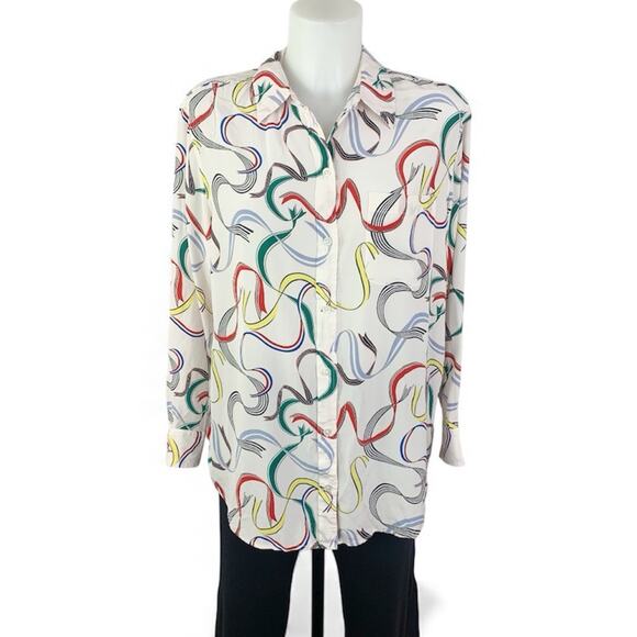 Equipment Tops - Equipment Femme Silk Ribbon Print Blouse Size Medium Top Button Up Hi Low